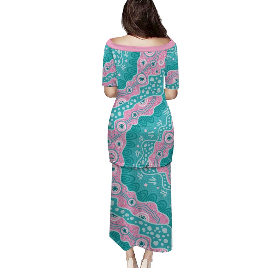 Hereditary Cancer Awareness Australia Indigenous Family Matching Puletasi and Hawaiian Shirt Pink and Teal - Aussie Hoodie