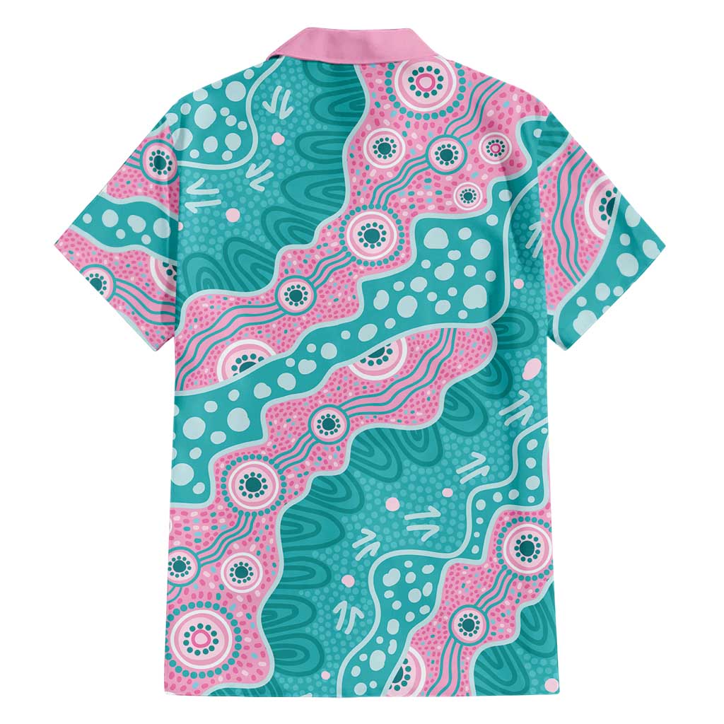 Hereditary Cancer Awareness Australia Indigenous Family Matching Short Sleeve Bodycon Dress and Hawaiian Shirt Pink and Teal - Aussie Hoodie