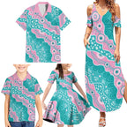 Hereditary Cancer Awareness Australia Indigenous Family Matching Summer Maxi Dress and Hawaiian Shirt Pink and Teal - Aussie Hoodie