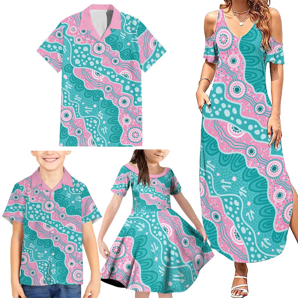 Hereditary Cancer Awareness Australia Indigenous Family Matching Summer Maxi Dress and Hawaiian Shirt Pink and Teal - Aussie Hoodie