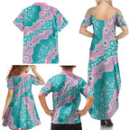 Hereditary Cancer Awareness Australia Indigenous Family Matching Summer Maxi Dress and Hawaiian Shirt Pink and Teal - Aussie Hoodie