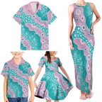 Hereditary Cancer Awareness Australia Indigenous Family Matching Tank Maxi Dress and Hawaiian Shirt Pink and Teal - Aussie Hoodie