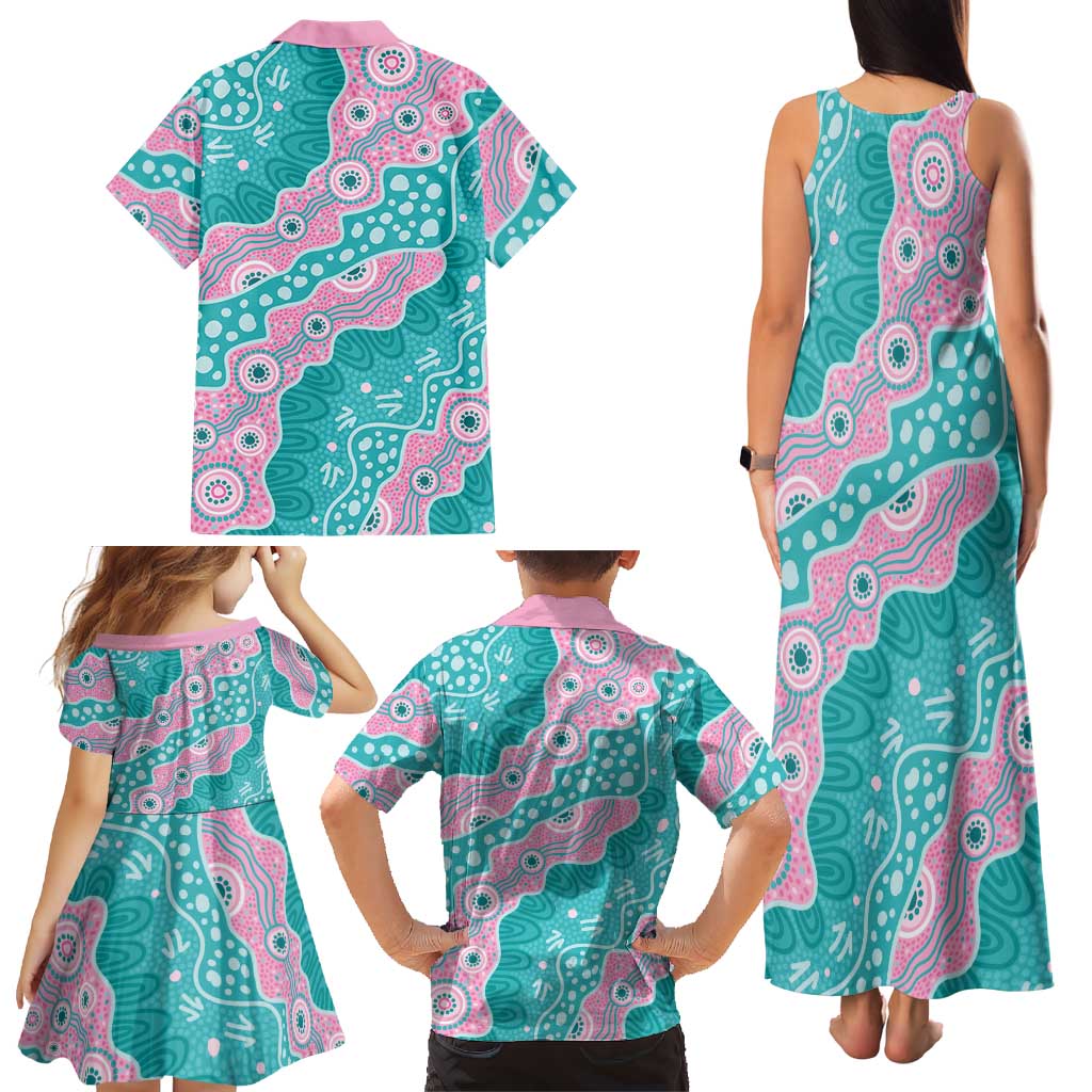 Hereditary Cancer Awareness Australia Indigenous Family Matching Tank Maxi Dress and Hawaiian Shirt Pink and Teal - Aussie Hoodie