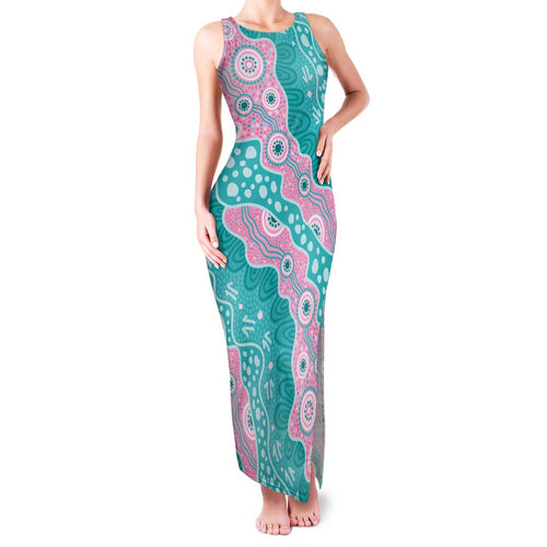 Hereditary Cancer Awareness Australia Indigenous Family Matching Tank Maxi Dress and Hawaiian Shirt Pink and Teal - Aussie Hoodie