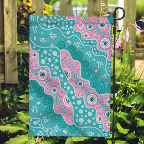 Hereditary Cancer Awareness Australia Indigenous Garden Flag Pink and Teal - Aussie Hoodie