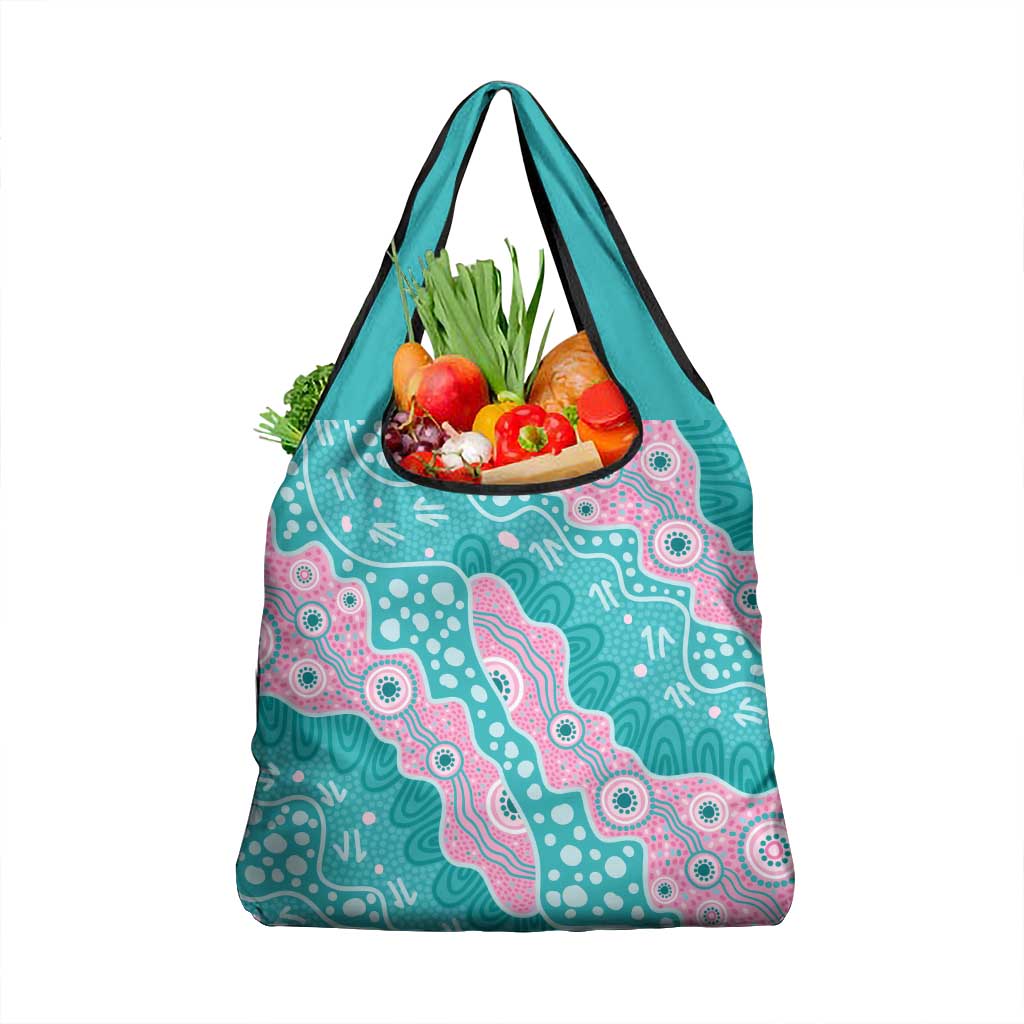 Hereditary Cancer Awareness Australia Indigenous Grocery Bag Pink and Teal - Aussie Hoodie