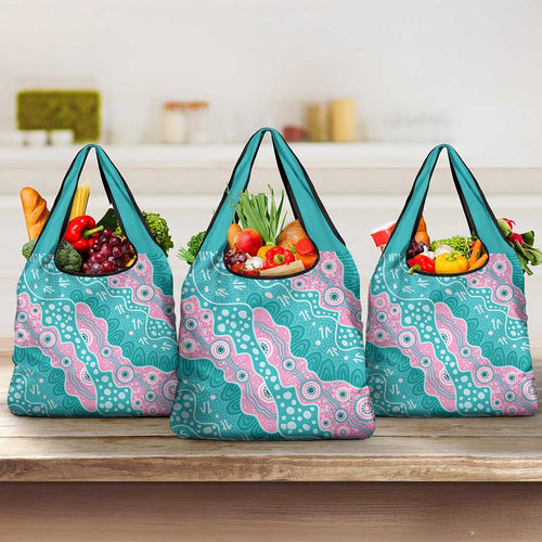 Hereditary Cancer Awareness Australia Indigenous Grocery Bag Pink and Teal - Aussie Hoodie