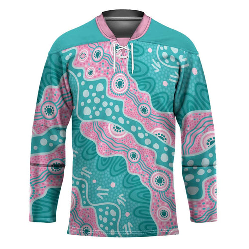 Hereditary Cancer Awareness Australia Indigenous Hockey Jersey Pink and Teal - Aussie Hoodie