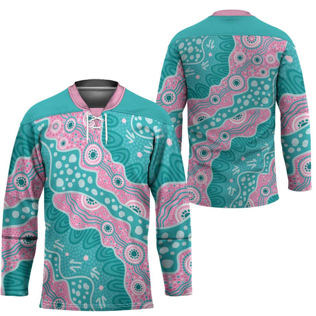 Hereditary Cancer Awareness Australia Indigenous Hockey Jersey Pink and Teal - Aussie Hoodie