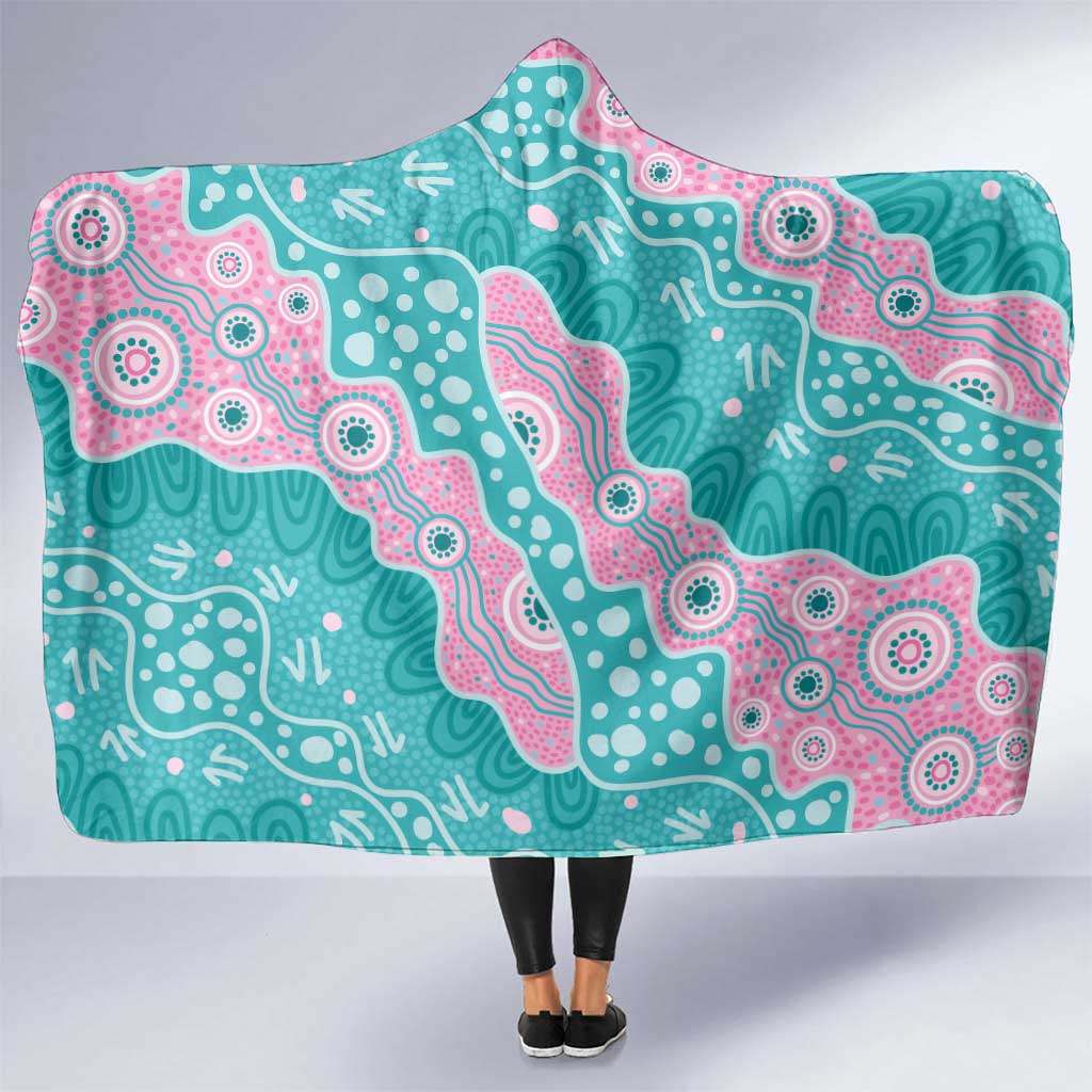 Hereditary Cancer Awareness Australia Indigenous Hooded Blanket Pink and Teal - Aussie Hoodie
