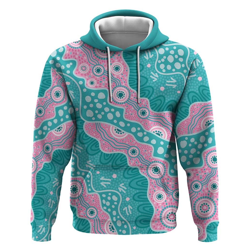 Hereditary Cancer Awareness Australia Indigenous Hoodie Pink and Teal - Aussie Hoodie