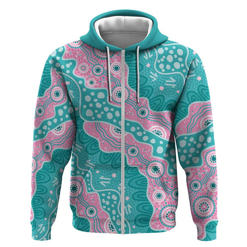 Hereditary Cancer Awareness Australia Indigenous Hoodie Pink and Teal - Aussie Hoodie