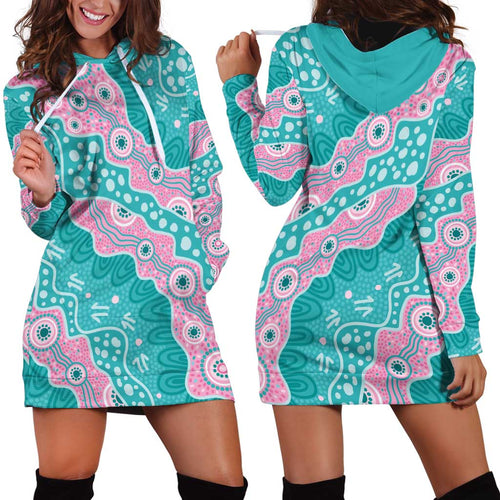 Hereditary Cancer Awareness Australia Indigenous Hoodie Dress Pink and Teal - Aussie Hoodie