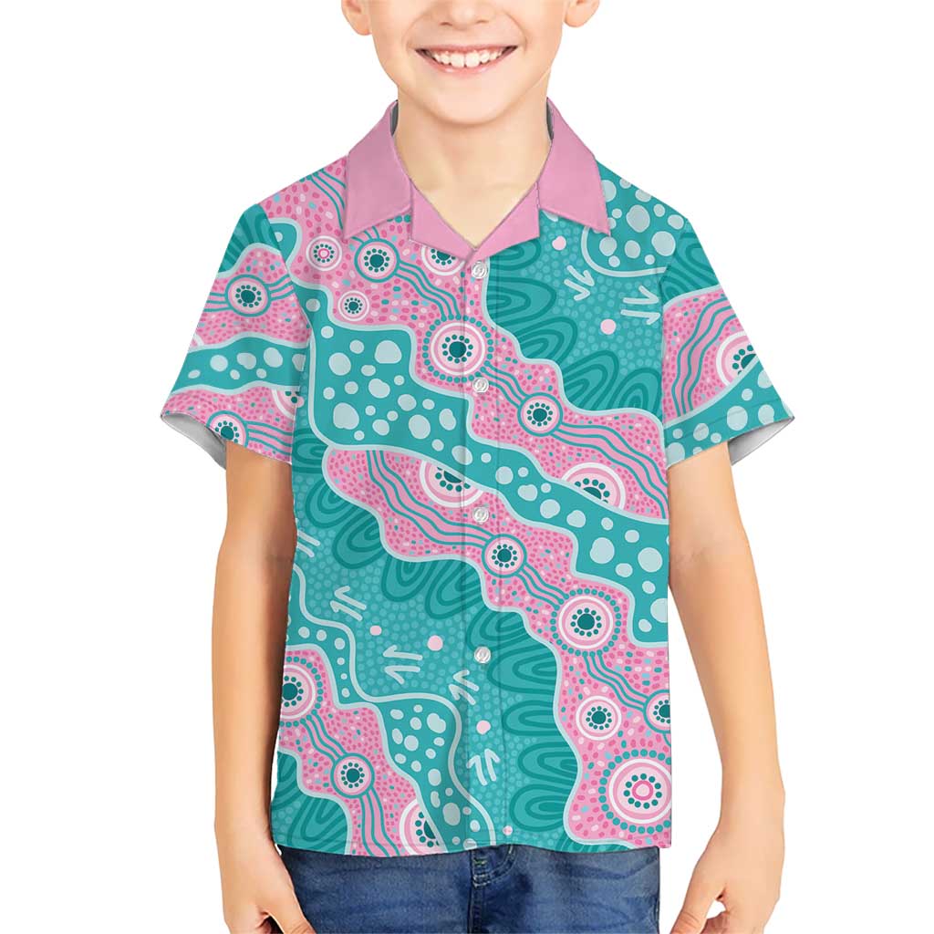 Hereditary Cancer Awareness Australia Indigenous Kid Hawaiian Shirt Pink and Teal - Aussie Hoodie