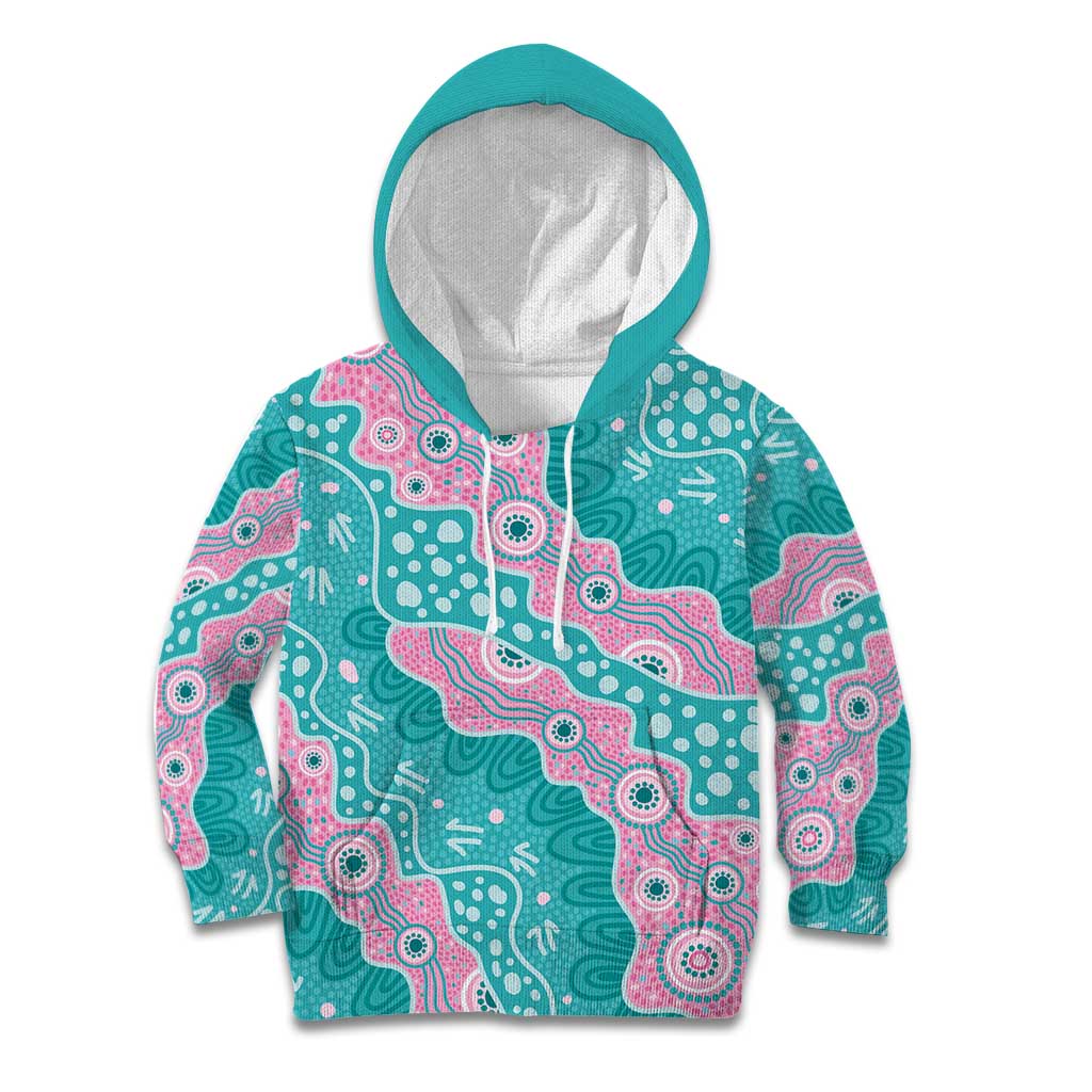 Hereditary Cancer Awareness Australia Indigenous Kid Hoodie Pink and Teal - Aussie Hoodie