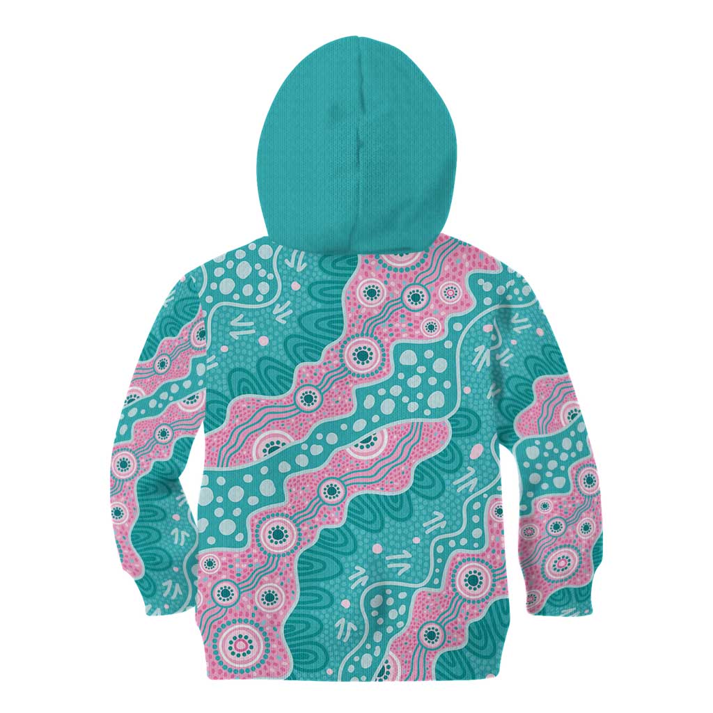 Hereditary Cancer Awareness Australia Indigenous Kid Hoodie Pink and Teal - Aussie Hoodie