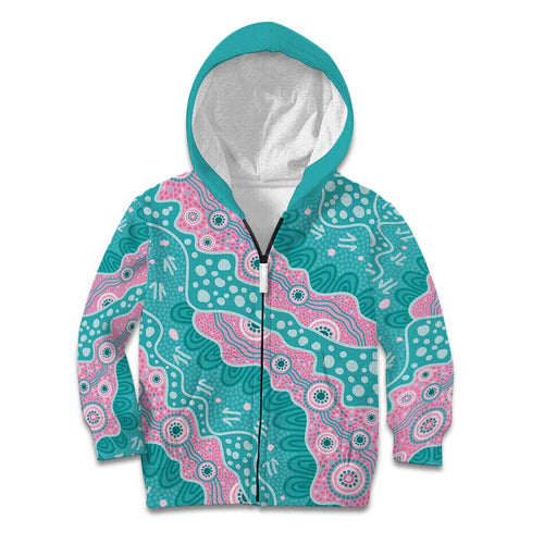 Hereditary Cancer Awareness Australia Indigenous Kid Hoodie Pink and Teal - Aussie Hoodie