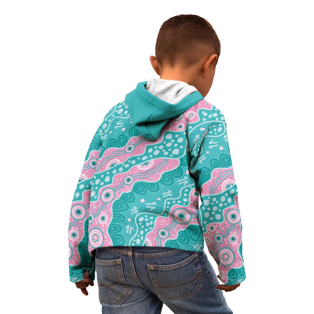 Hereditary Cancer Awareness Australia Indigenous Kid Hoodie Pink and Teal - Aussie Hoodie