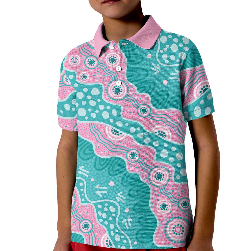 Hereditary Cancer Awareness Australia Indigenous Kid Polo Shirt Pink and Teal - Aussie Hoodie