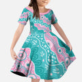 Hereditary Cancer Awareness Australia Indigenous Kid Short Sleeve Dress Pink and Teal - Aussie Hoodie