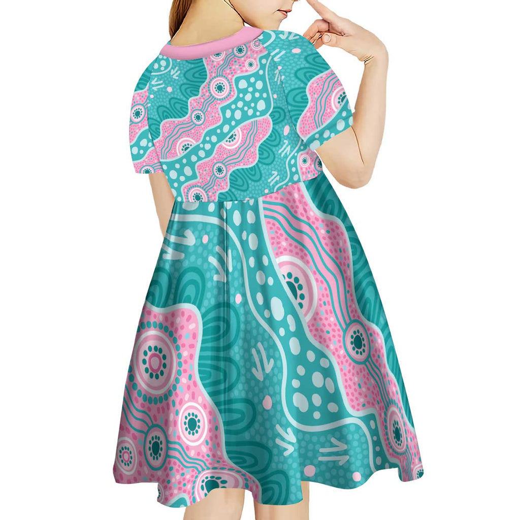 Hereditary Cancer Awareness Australia Indigenous Kid Short Sleeve Dress Pink and Teal - Aussie Hoodie