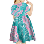Hereditary Cancer Awareness Australia Indigenous Kid Short Sleeve Dress Pink and Teal - Aussie Hoodie