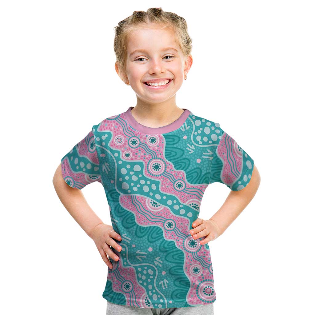 Hereditary Cancer Awareness Australia Indigenous Kid T Shirt Pink and Teal - Aussie Hoodie