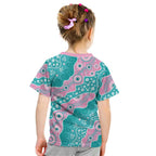 Hereditary Cancer Awareness Australia Indigenous Kid T Shirt Pink and Teal - Aussie Hoodie