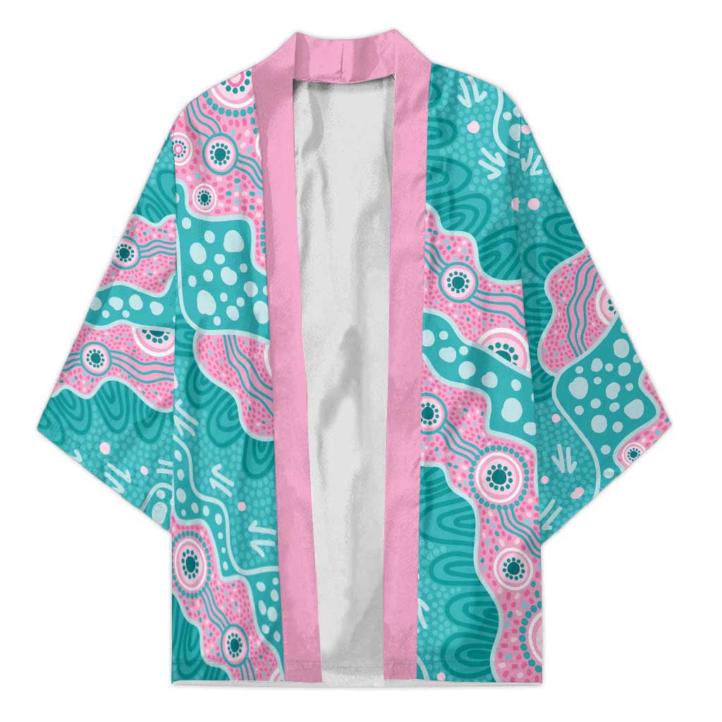 Hereditary Cancer Awareness Australia Indigenous Kimono Pink and Teal - Aussie Hoodie