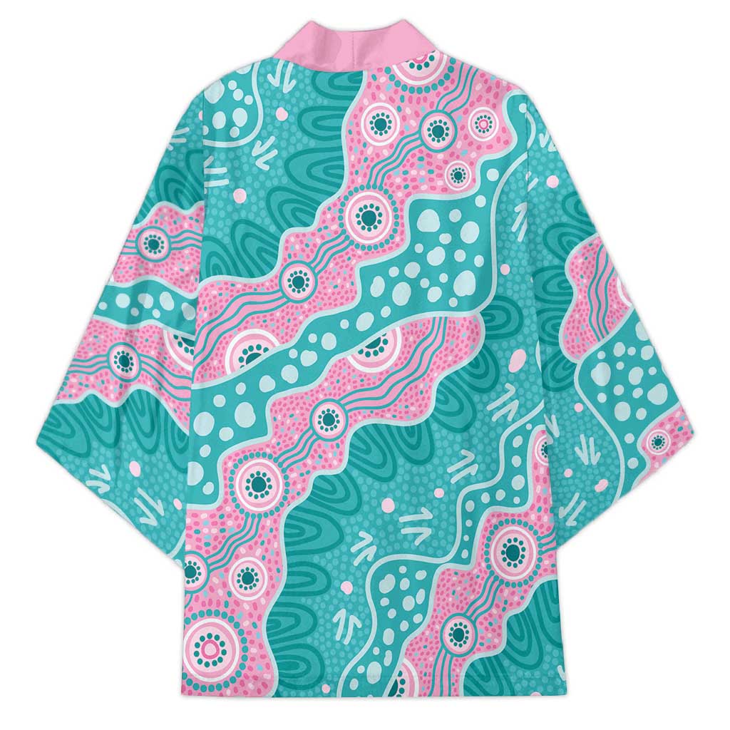 Hereditary Cancer Awareness Australia Indigenous Kimono Pink and Teal - Aussie Hoodie