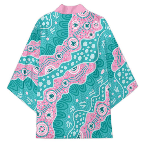 Hereditary Cancer Awareness Australia Indigenous Kimono Pink and Teal - Aussie Hoodie