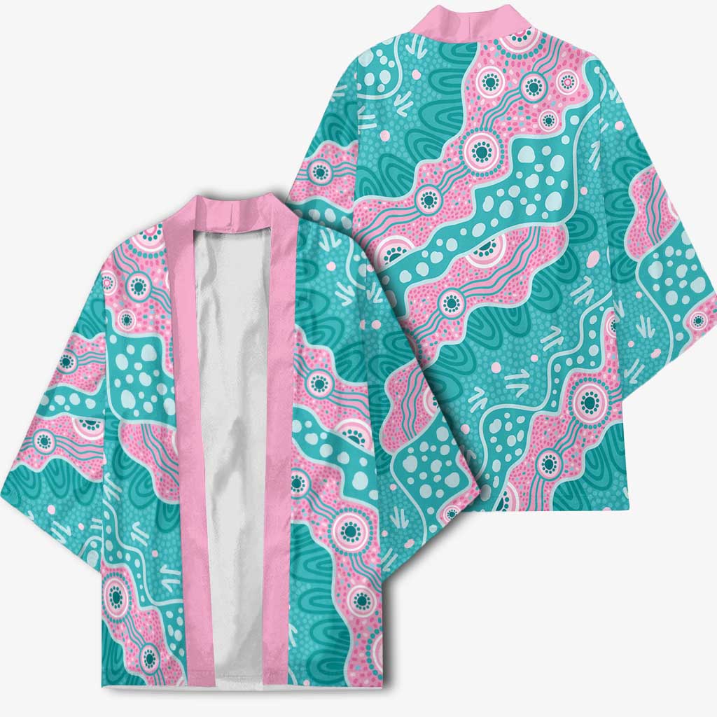 Hereditary Cancer Awareness Australia Indigenous Kimono Pink and Teal - Aussie Hoodie