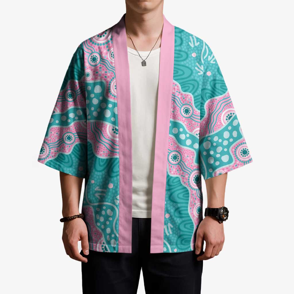 Hereditary Cancer Awareness Australia Indigenous Kimono Pink and Teal - Aussie Hoodie