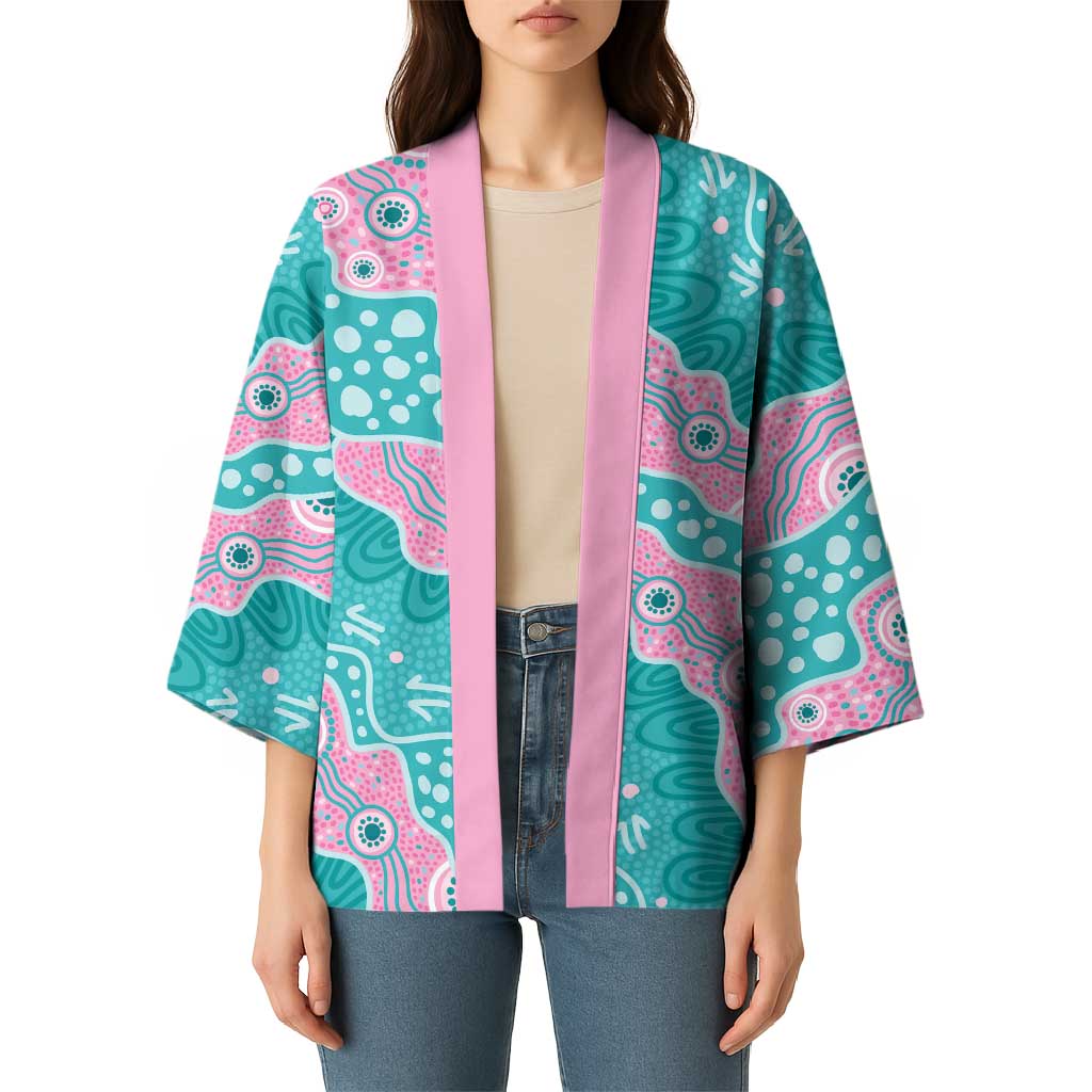 Hereditary Cancer Awareness Australia Indigenous Kimono Pink and Teal - Aussie Hoodie