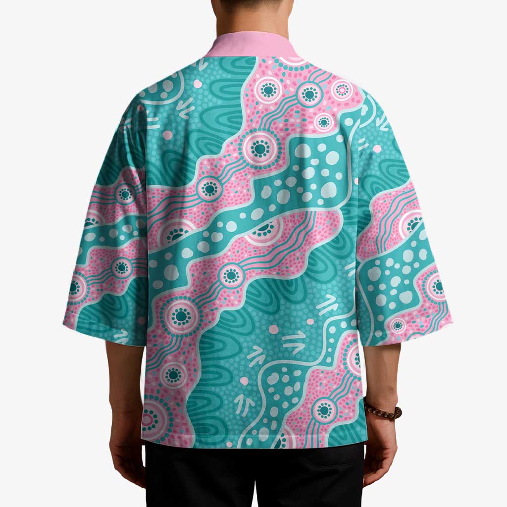 Hereditary Cancer Awareness Australia Indigenous Kimono Pink and Teal - Aussie Hoodie