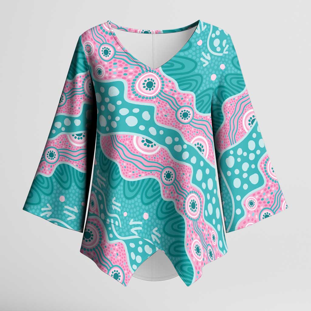 Hereditary Cancer Awareness Australia Indigenous Kimono Sleeve Blouse Pink and Teal - Aussie Hoodie