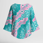 Hereditary Cancer Awareness Australia Indigenous Kimono Sleeve Blouse Pink and Teal - Aussie Hoodie