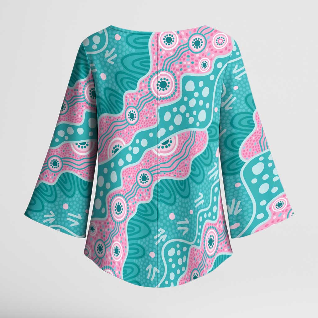 Hereditary Cancer Awareness Australia Indigenous Kimono Sleeve Blouse Pink and Teal - Aussie Hoodie