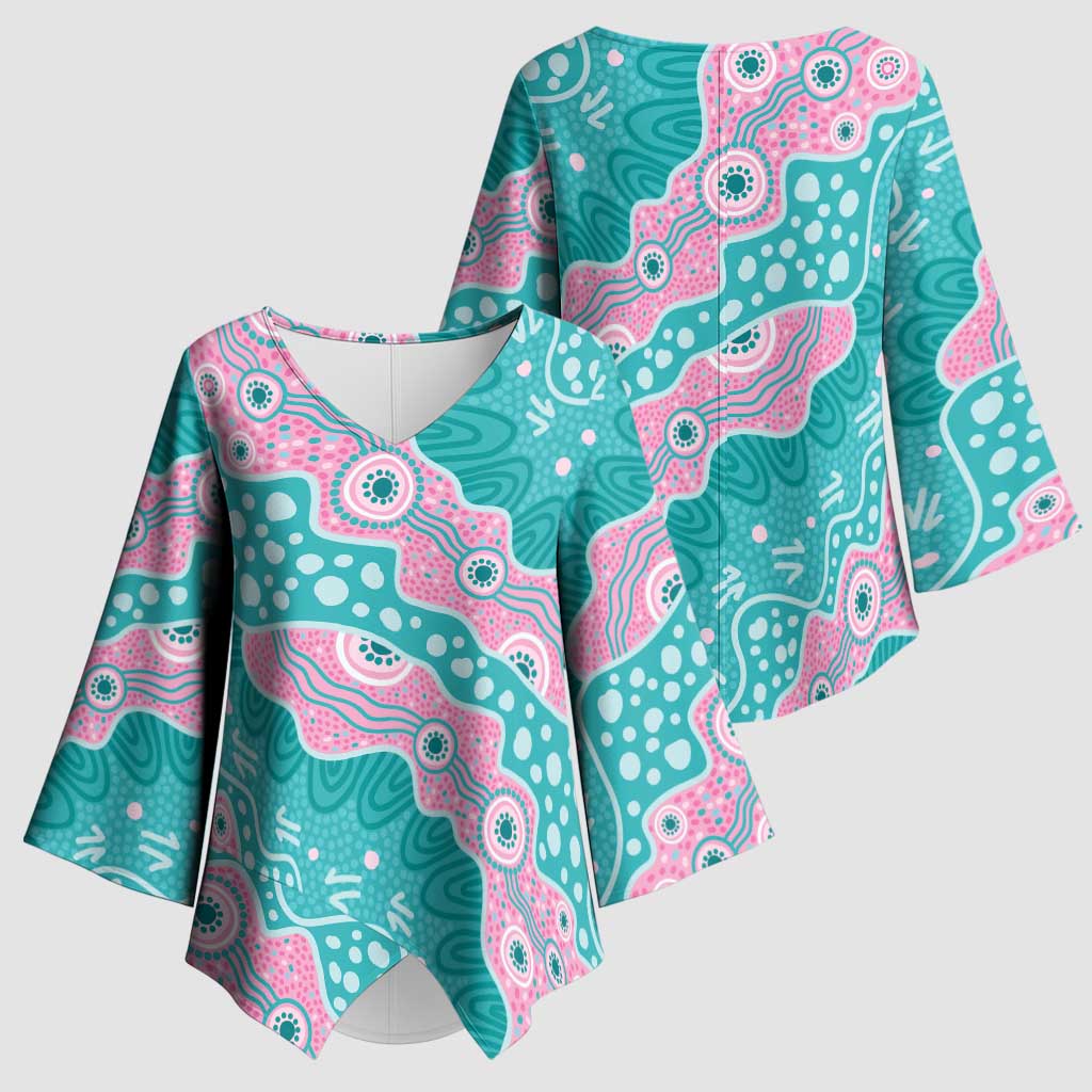 Hereditary Cancer Awareness Australia Indigenous Kimono Sleeve Blouse Pink and Teal - Aussie Hoodie