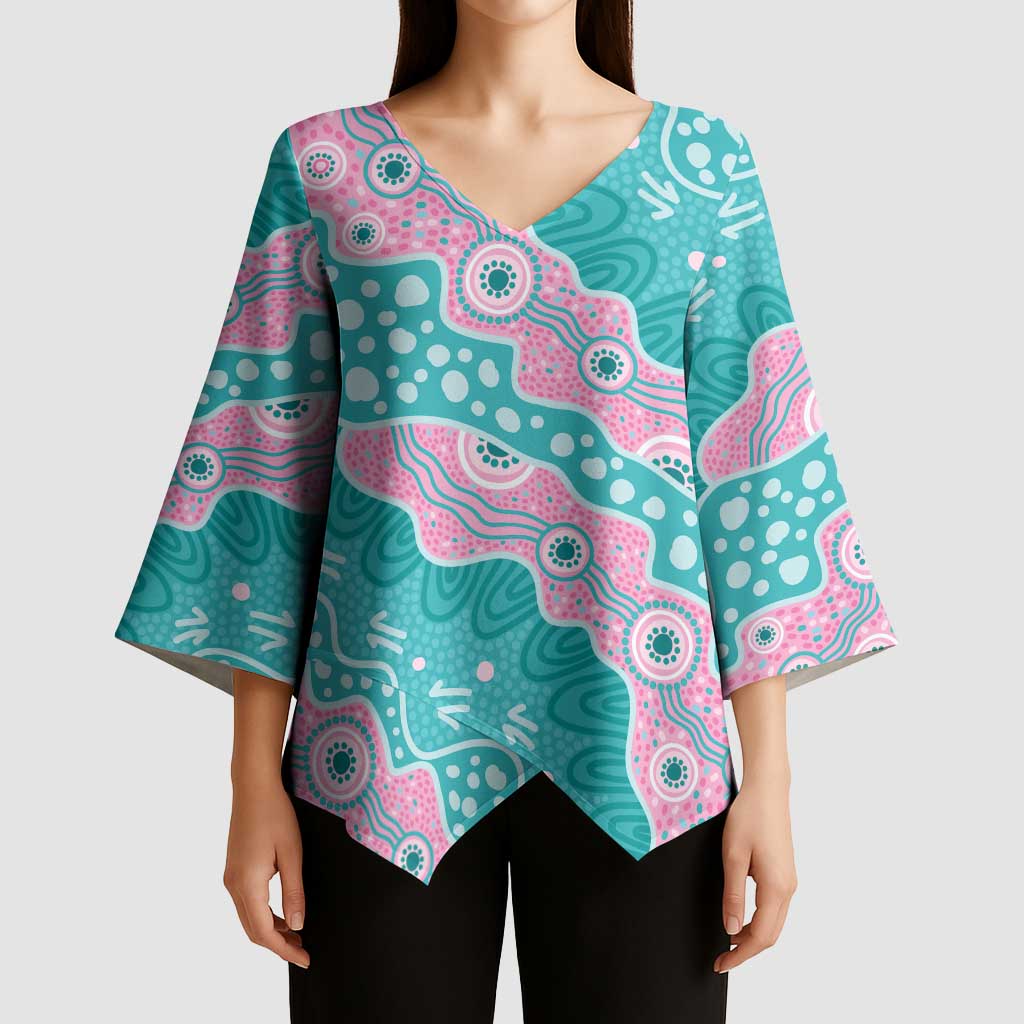 Hereditary Cancer Awareness Australia Indigenous Kimono Sleeve Blouse Pink and Teal - Aussie Hoodie