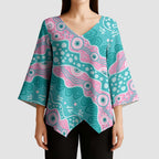 Hereditary Cancer Awareness Australia Indigenous Kimono Sleeve Blouse Pink and Teal - Aussie Hoodie