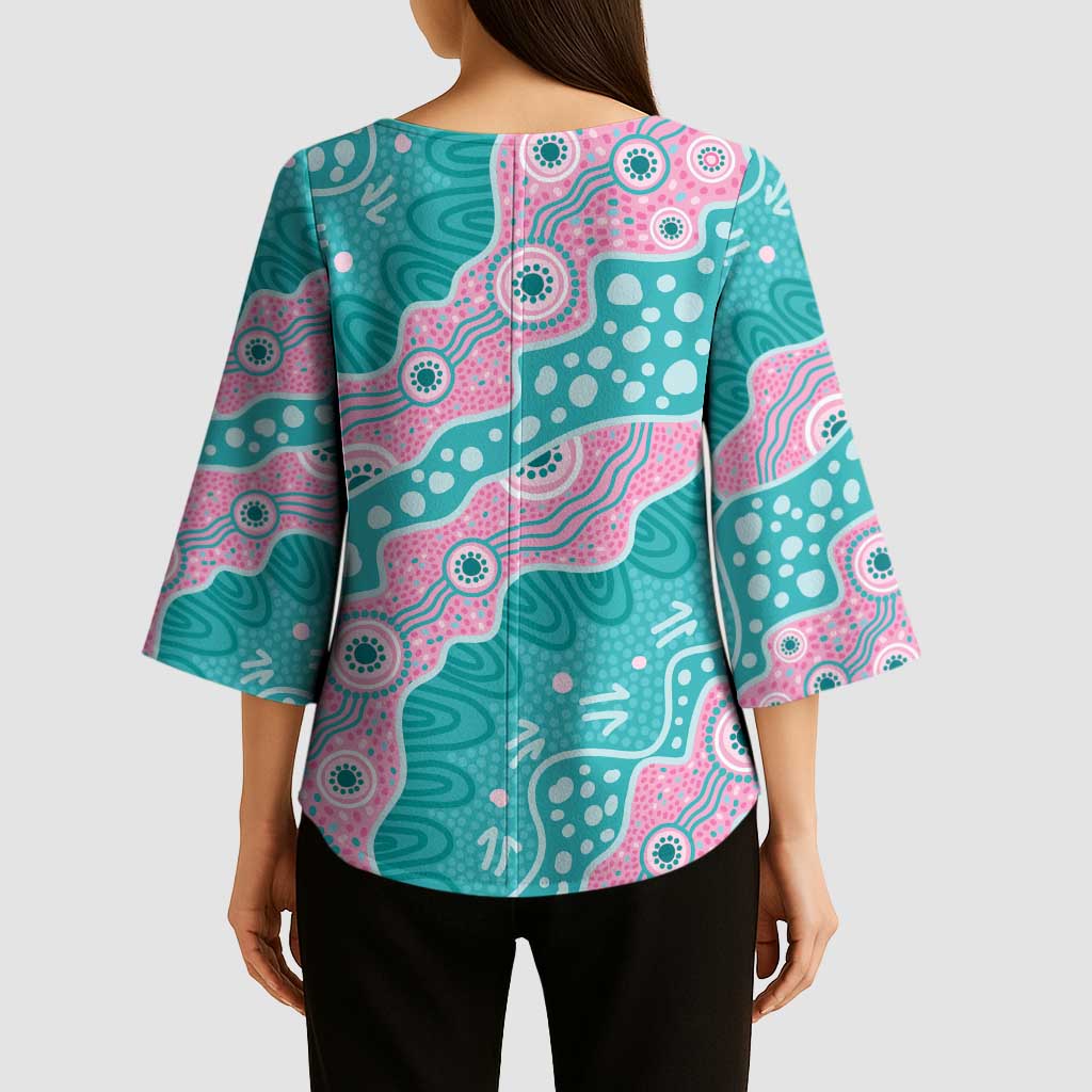 Hereditary Cancer Awareness Australia Indigenous Kimono Sleeve Blouse Pink and Teal - Aussie Hoodie