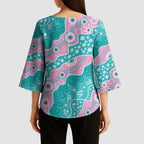 Hereditary Cancer Awareness Australia Indigenous Kimono Sleeve Blouse Pink and Teal - Aussie Hoodie