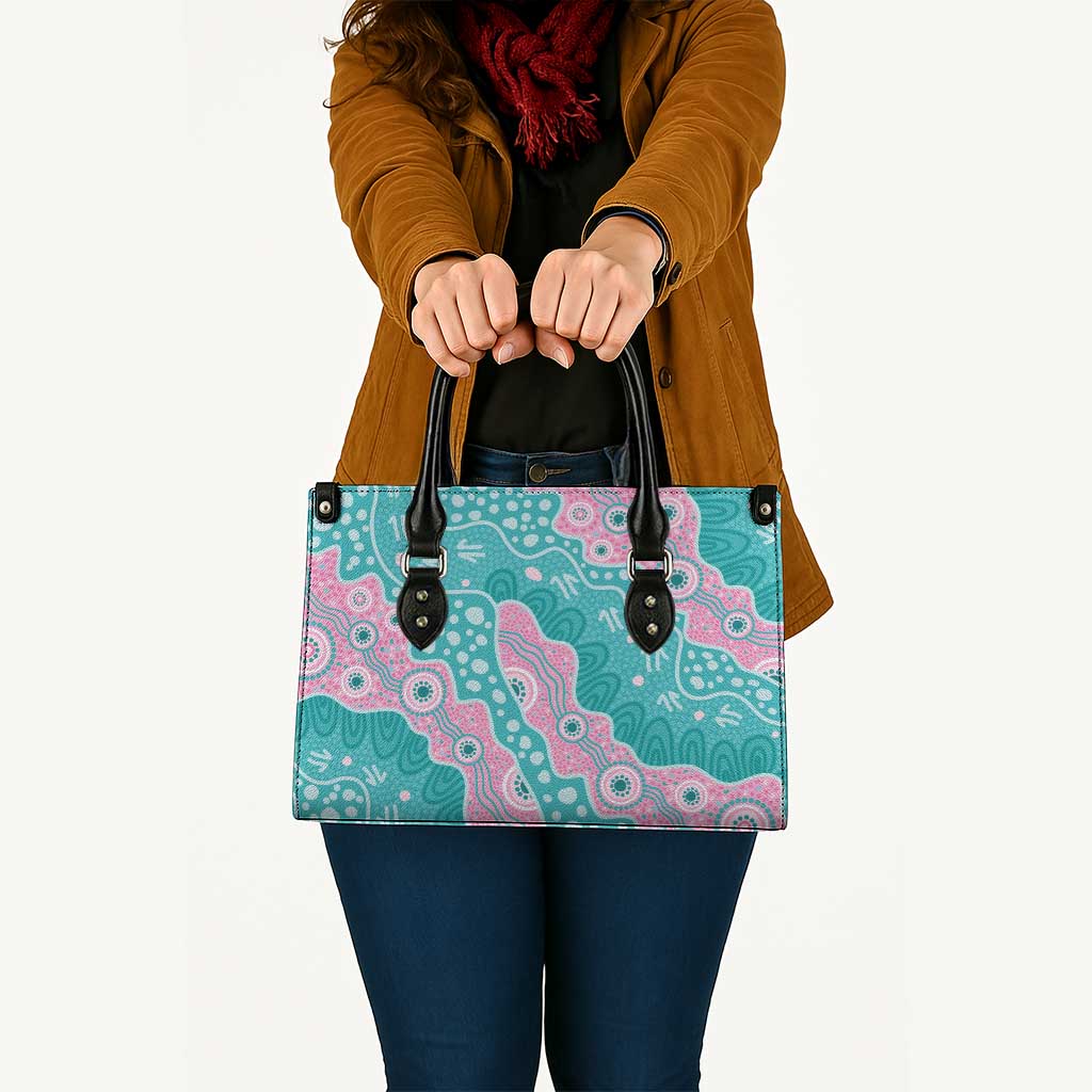 Hereditary Cancer Awareness Australia Indigenous Leather Bag Pink and Teal - Aussie Hoodie