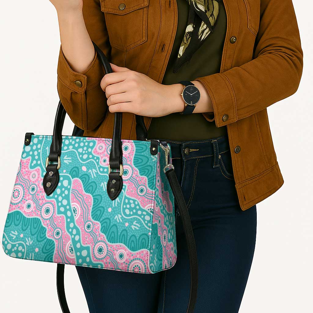 Hereditary Cancer Awareness Australia Indigenous Leather Bag Pink and Teal - Aussie Hoodie