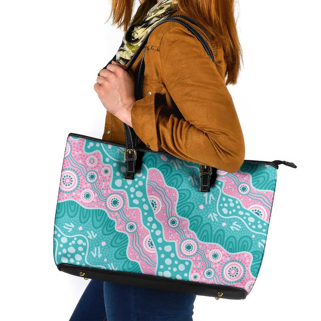 Hereditary Cancer Awareness Australia Indigenous Leather Tote Bag Pink and Teal - Aussie Hoodie