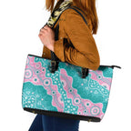 Hereditary Cancer Awareness Australia Indigenous Leather Tote Bag Pink and Teal - Aussie Hoodie