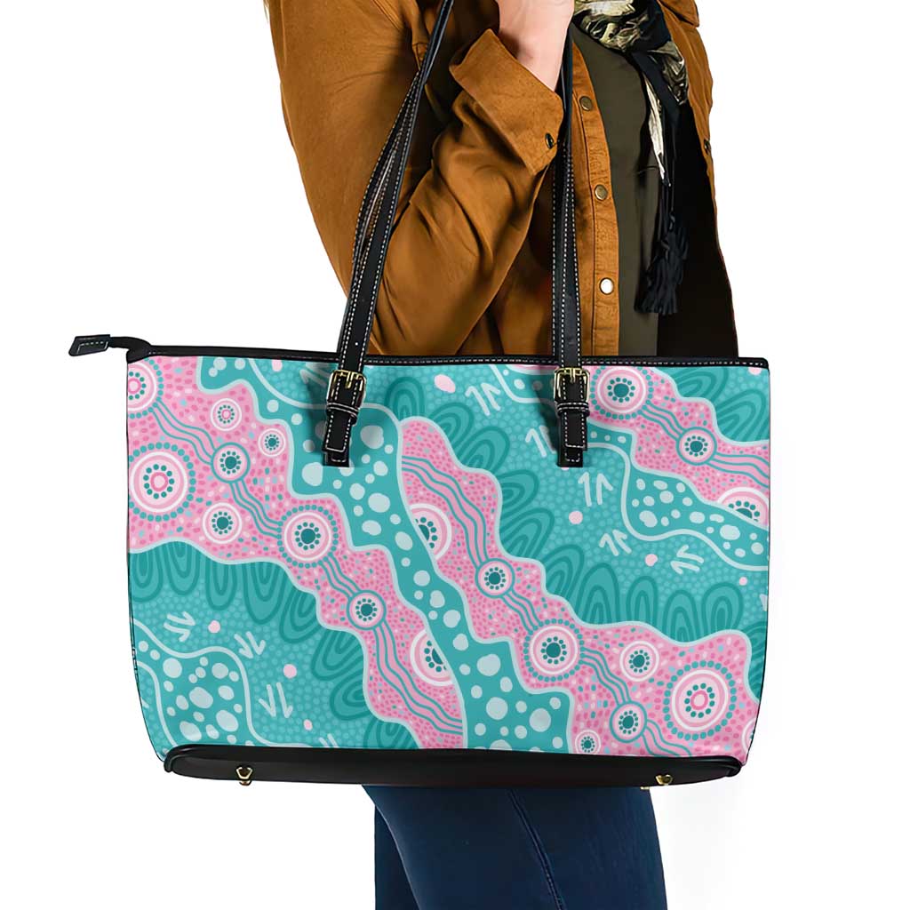 Hereditary Cancer Awareness Australia Indigenous Leather Tote Bag Pink and Teal - Aussie Hoodie
