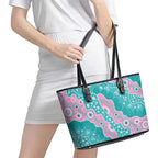 Hereditary Cancer Awareness Australia Indigenous Leather Tote Bag Pink and Teal - Aussie Hoodie