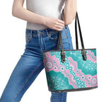 Hereditary Cancer Awareness Australia Indigenous Leather Tote Bag Pink and Teal - Aussie Hoodie